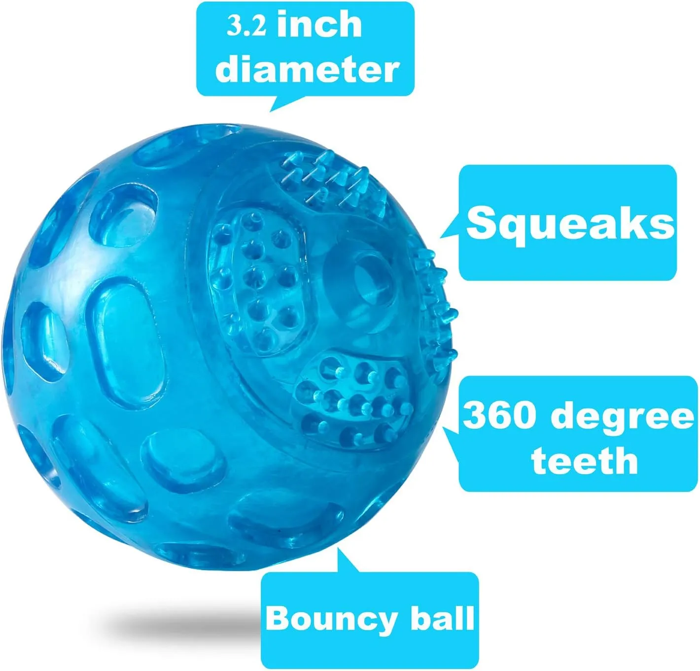 3'' Squeaky Dog Toy Balls for Lagre Medium Breed, Indestructible Dog Balls for Playing, Fetching & Retrieving, Durable Aggressive Chewers, 2 PCS Blue Purple