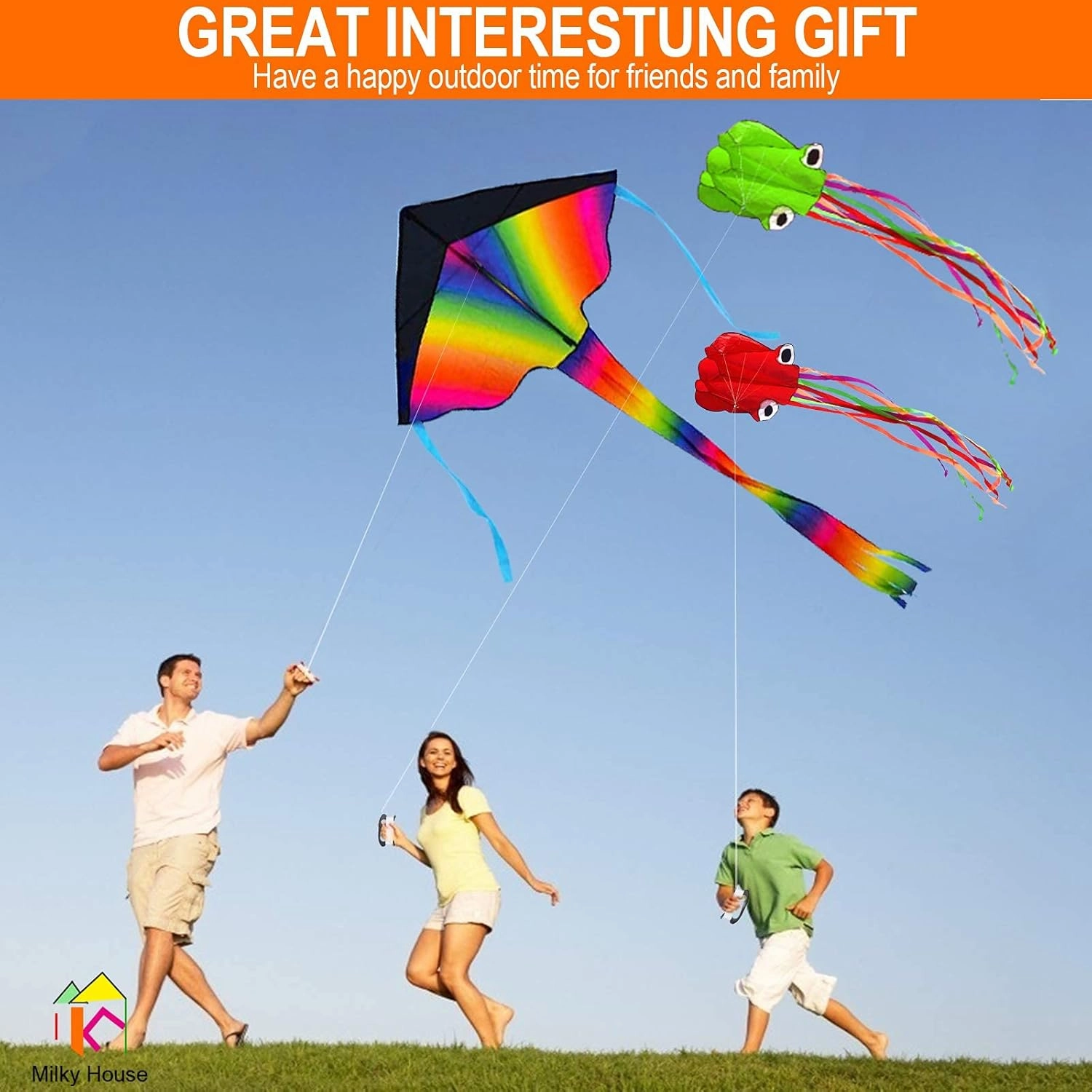 3 Pack Octopus Kite - 3D Beach Kites for People & Kids (Blue, Green, Red) - Easy to Fly, Kite Kit with 100M String
