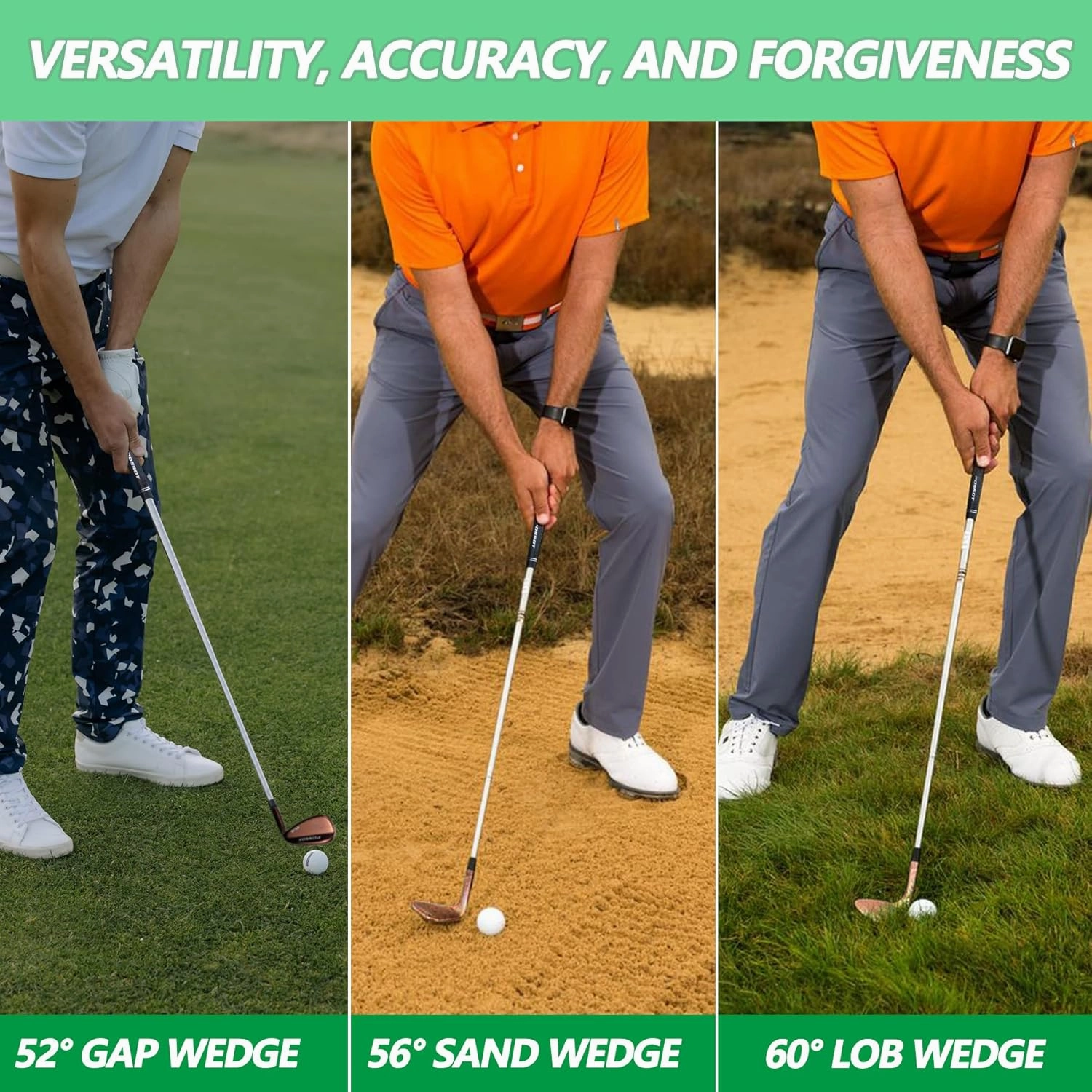 3 PCS Wedge Set or Individual Golf Wedges, Available in 52° Gap Wedge, 56° Sand Wedge and 60° Lob Wedge for Man and Woman Right Hand, Deeper Grooves for Mixer Spin