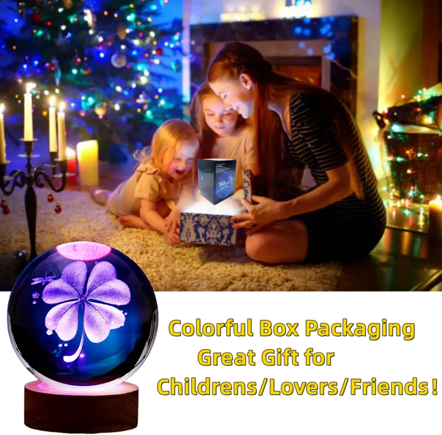 3D Four-Leaf Clover Crystal Ball Lamp,Lifelike 3D LED Clover Night Light,16 Colors Changing Light,Dimmable Remote Control,Clover Lamp Gift (Four-Leaf Clover)