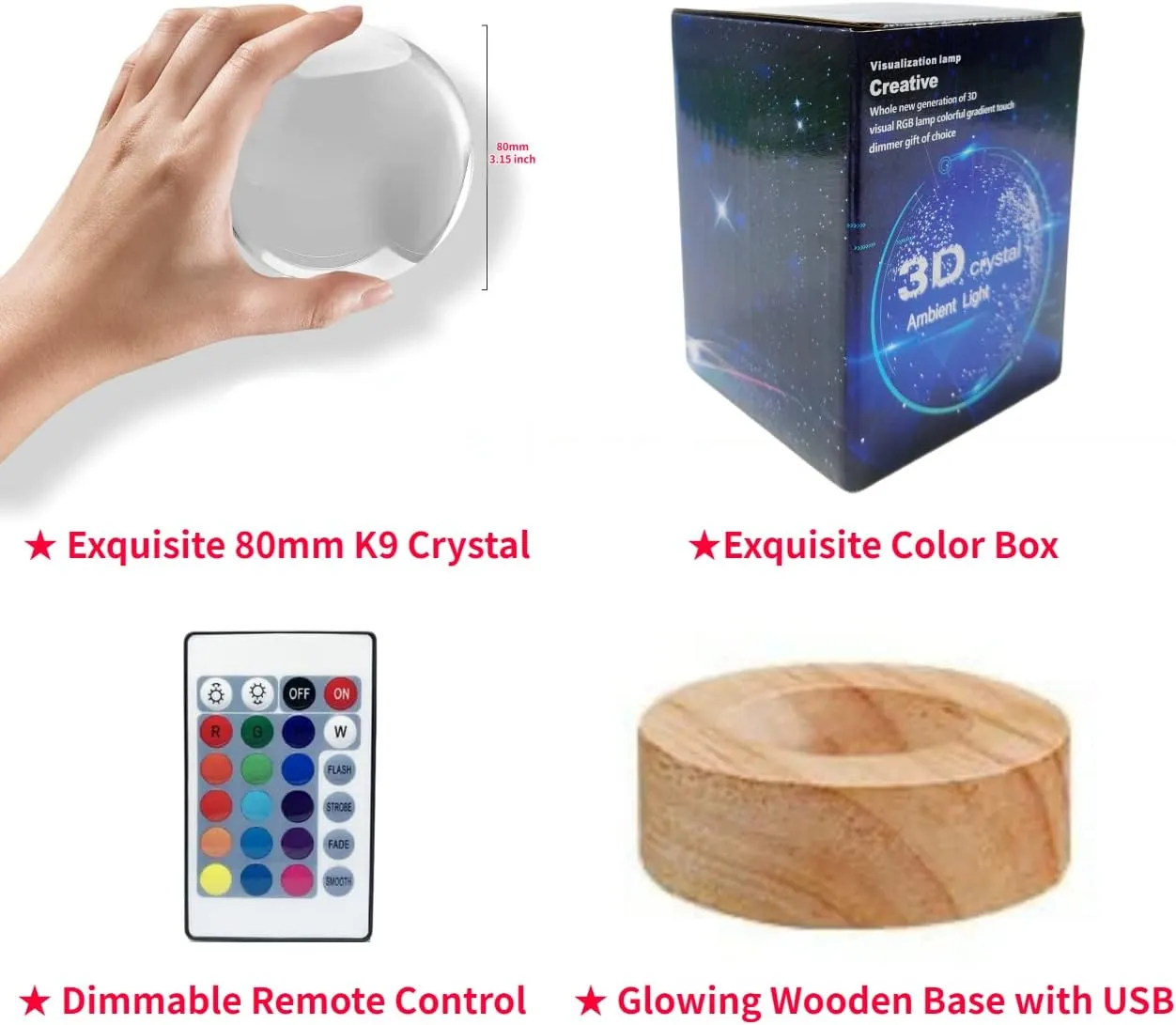 3D Four-Leaf Clover Crystal Ball Lamp,Lifelike 3D LED Clover Night Light,16 Colors Changing Light,Dimmable Remote Control,Clover Lamp Gift (Four-Leaf Clover)