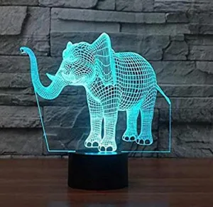 3D Novelty Elephant Night Light Remote Control Touch Switch 16 Color Change LED Table Desk Lamp Acrylic Flat ABS Base USB Home Decoration Toy Birthday Xmas Kid Children Gift