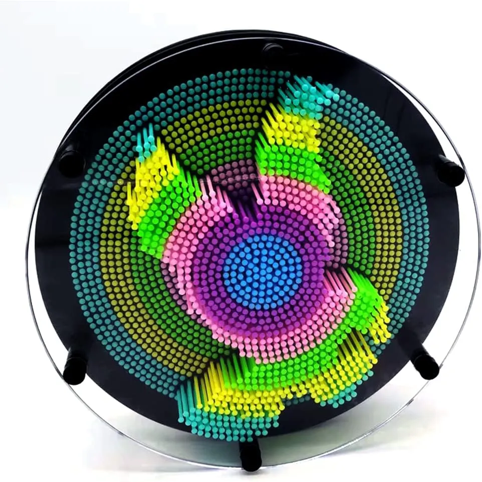 3D Pin Art Intellectual Fun Toy Rainbow Pin Art Palm Board Extra Large(8 x8 Inches) Arouse Sense of Imagination Innovative Boundless Creativity