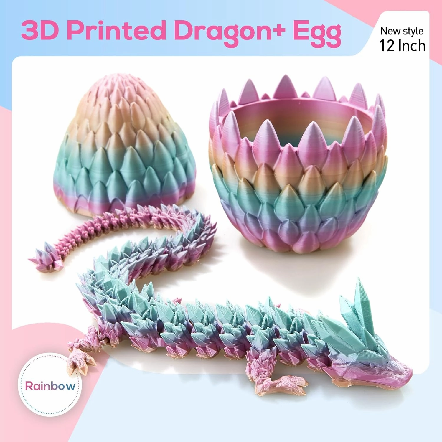 3D Printed Dragon,Dragon Eggs with Dragon Inside,Surprise Dragon Egg Toy,12'' Full Articulated Crystal 3D Dragonls