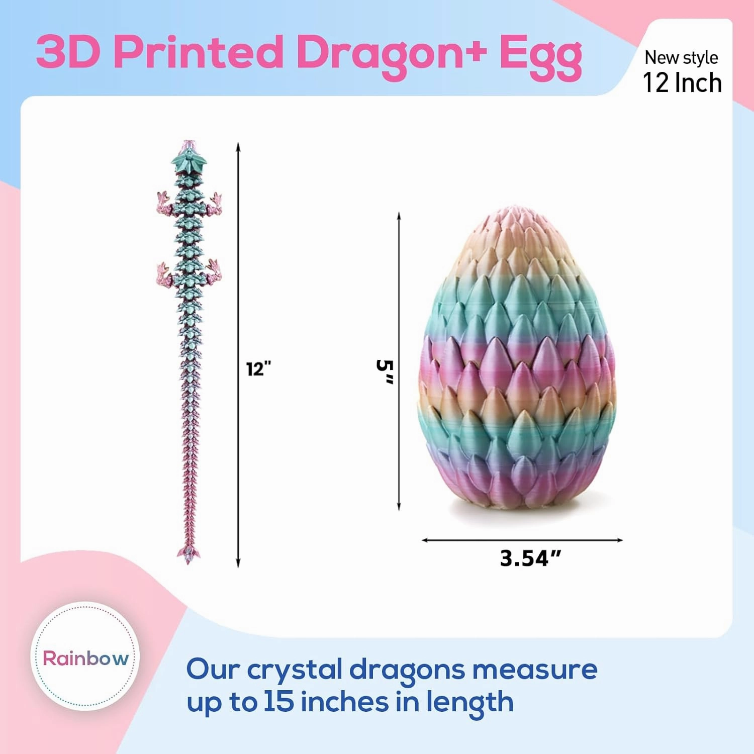 3D Printed Dragon,Dragon Eggs with Dragon Inside,Surprise Dragon Egg Toy,12'' Full Articulated Crystal 3D Dragonls