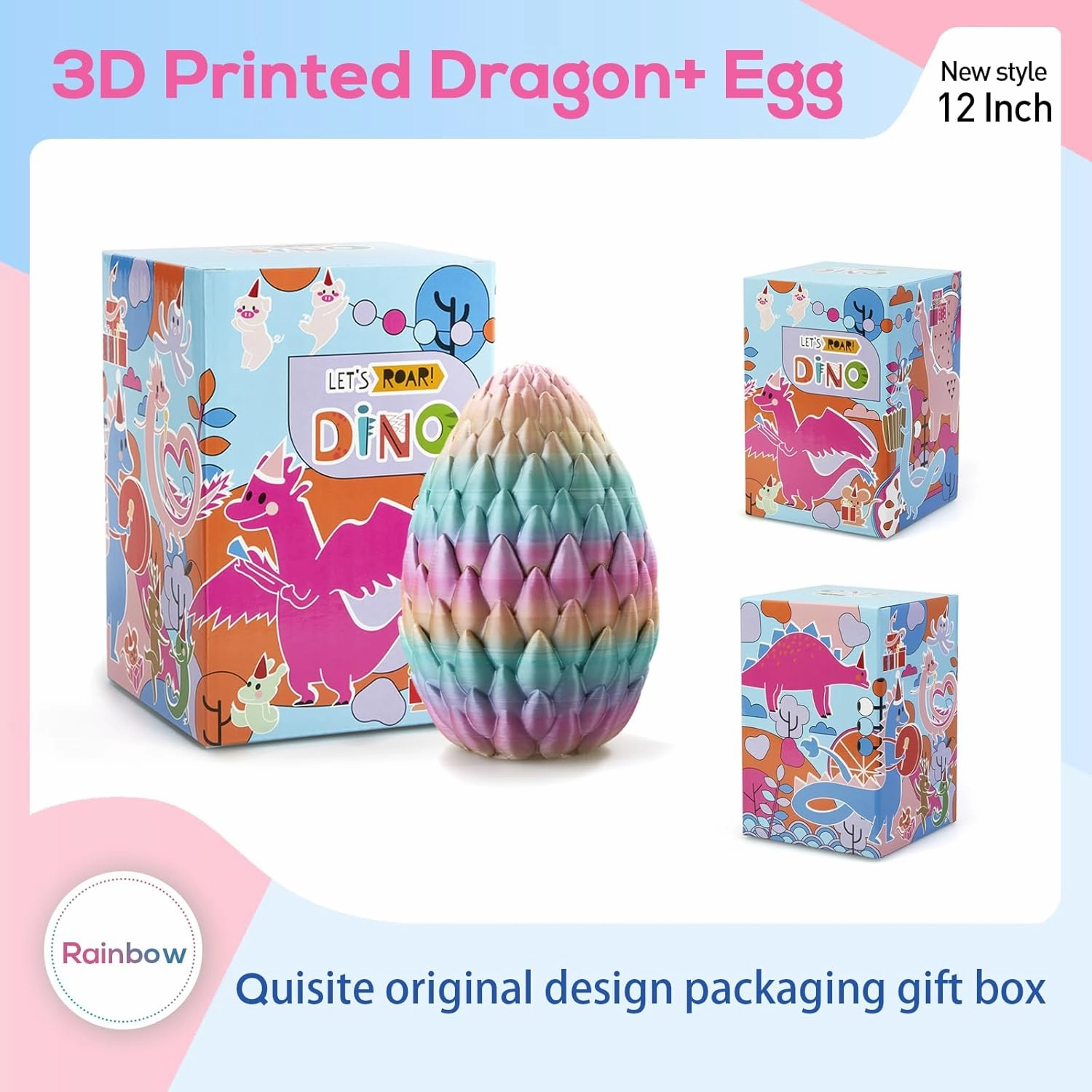 3D Printed Dragon,Dragon Eggs with Dragon Inside,Surprise Dragon Egg Toy,12'' Full Articulated Crystal 3D Dragonls