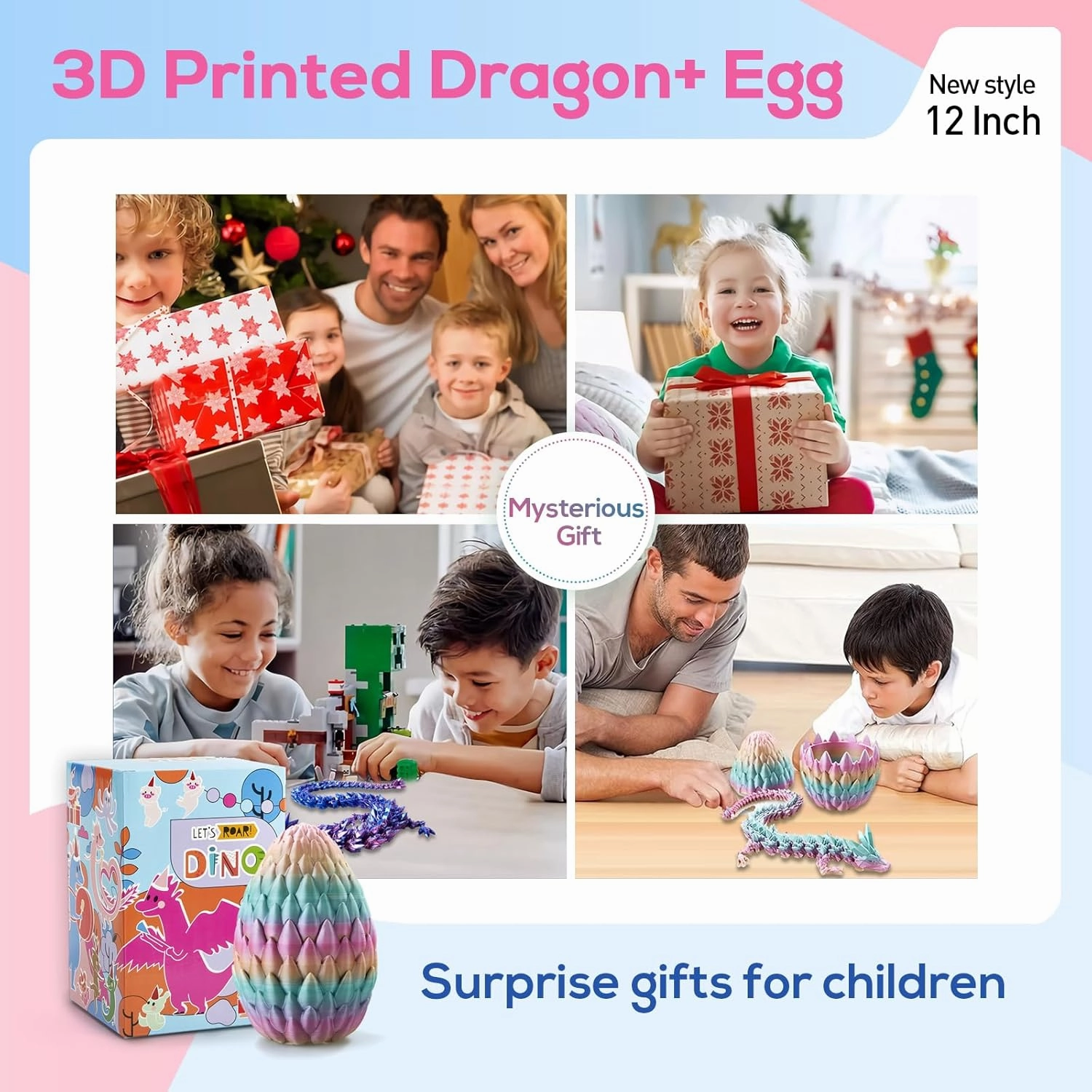 3D Printed Dragon,Dragon Eggs with Dragon Inside,Surprise Dragon Egg Toy,12'' Full Articulated Crystal 3D Dragonls