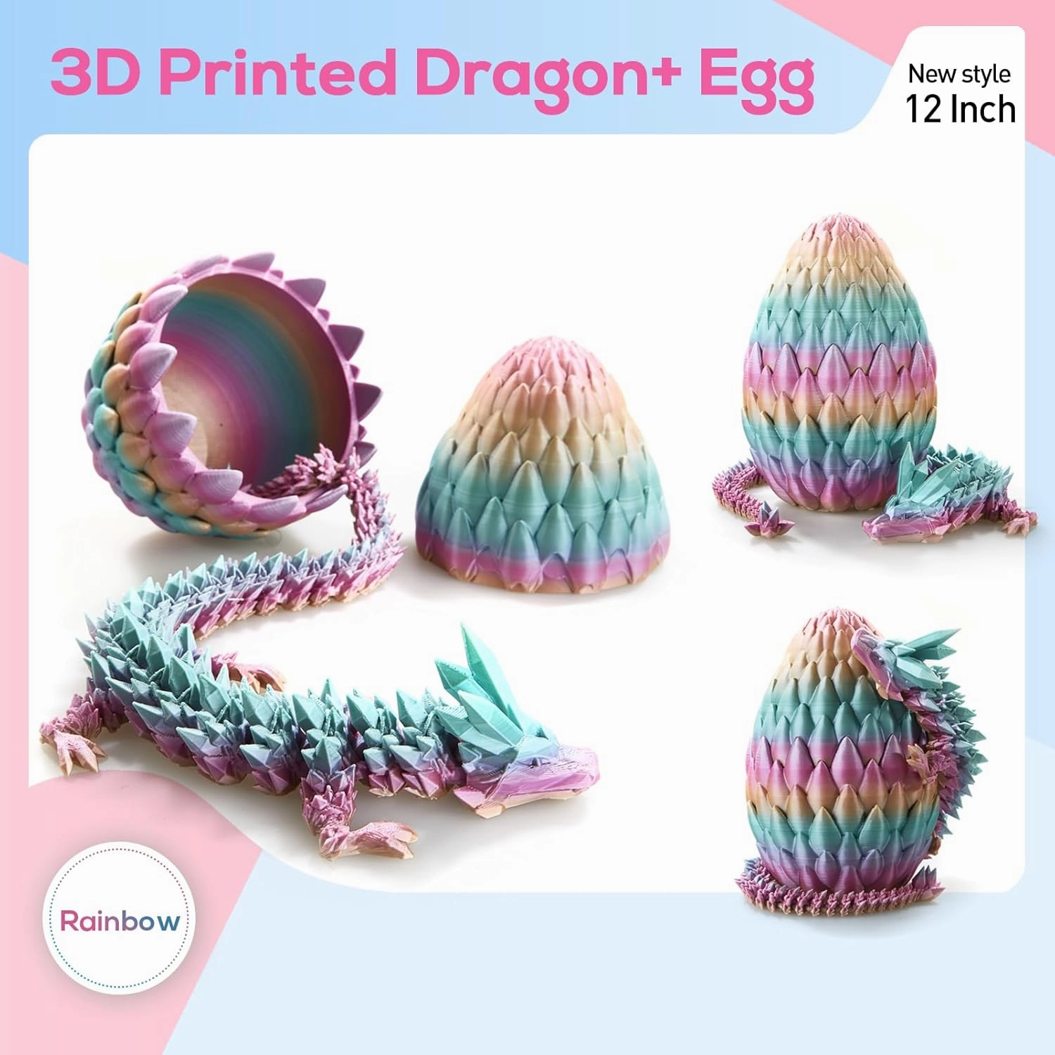 3D Printed Dragon,Dragon Eggs with Dragon Inside,Surprise Dragon Egg Toy,12'' Full Articulated Crystal 3D Dragonls