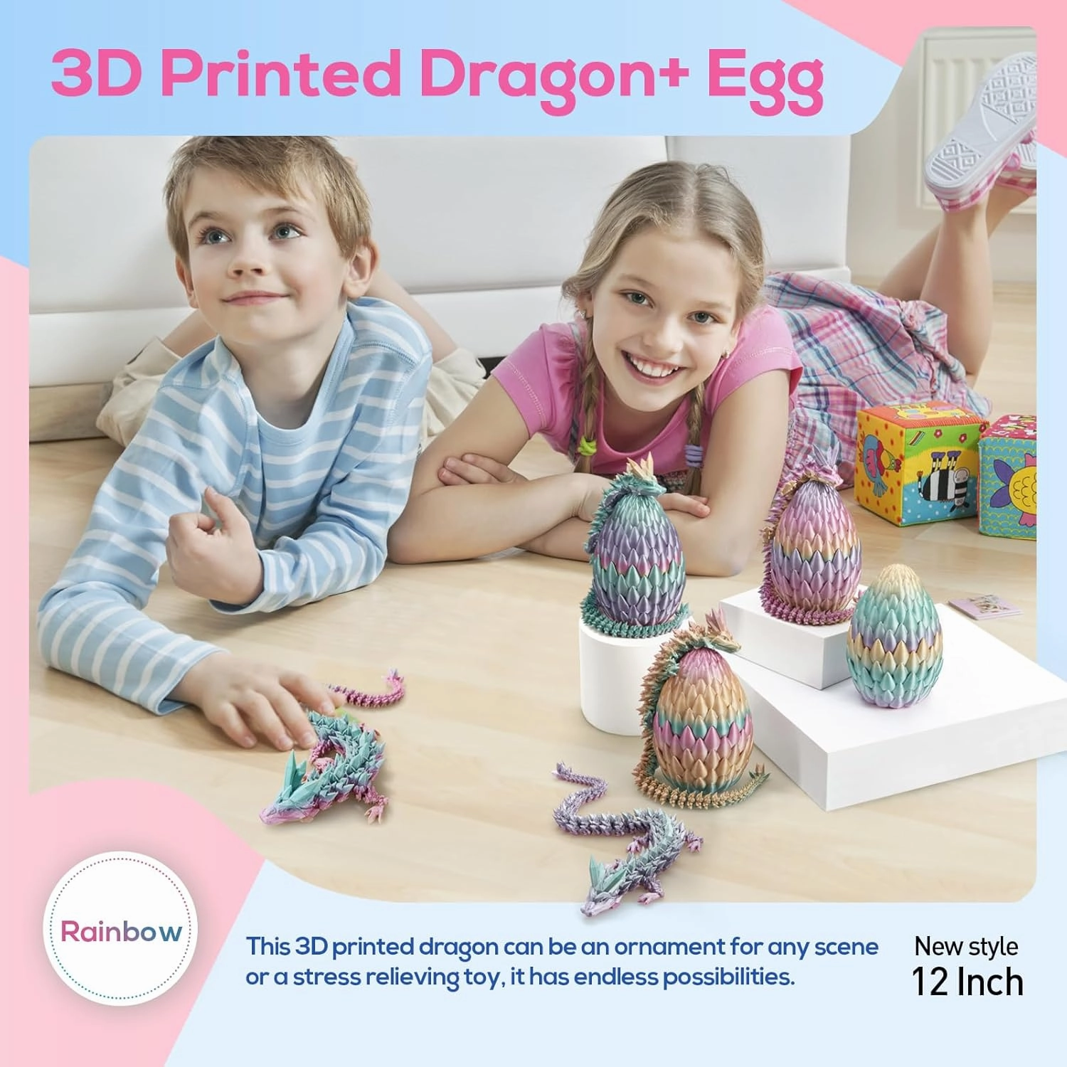 3D Printed Dragon,Dragon Eggs with Dragon Inside,Surprise Dragon Egg Toy,12'' Full Articulated Crystal 3D Dragonls