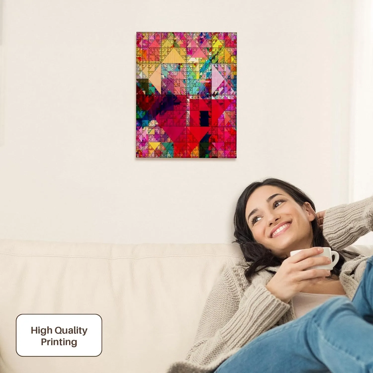 3dRose, Quilted Effect Colorful Triangle Squares Pattern, Museum Grade Canvas Wrap 11x14