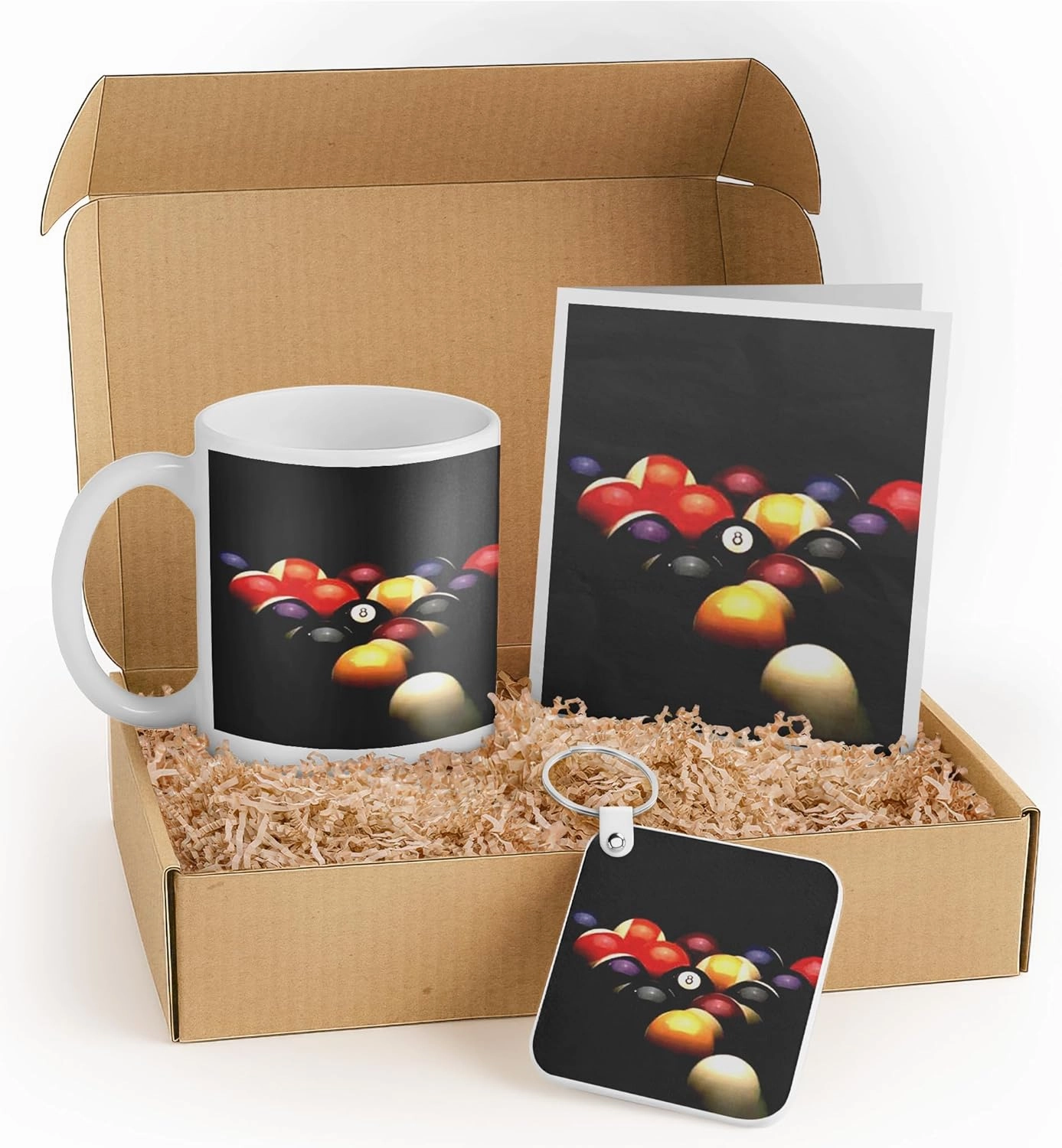 3dRose Billiards Gift Set for Pool Players – Includes Mug, Keychain, and Playing Cards – Colorful Billiard Balls Design – Perfect for Birthdays and Holidays