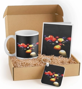 3dRose Billiards Gift Set for Pool Players – Includes Mug, Keychain, and Playing Cards – Colorful Billiard Balls Design – Perfect for Birthdays and Holidays