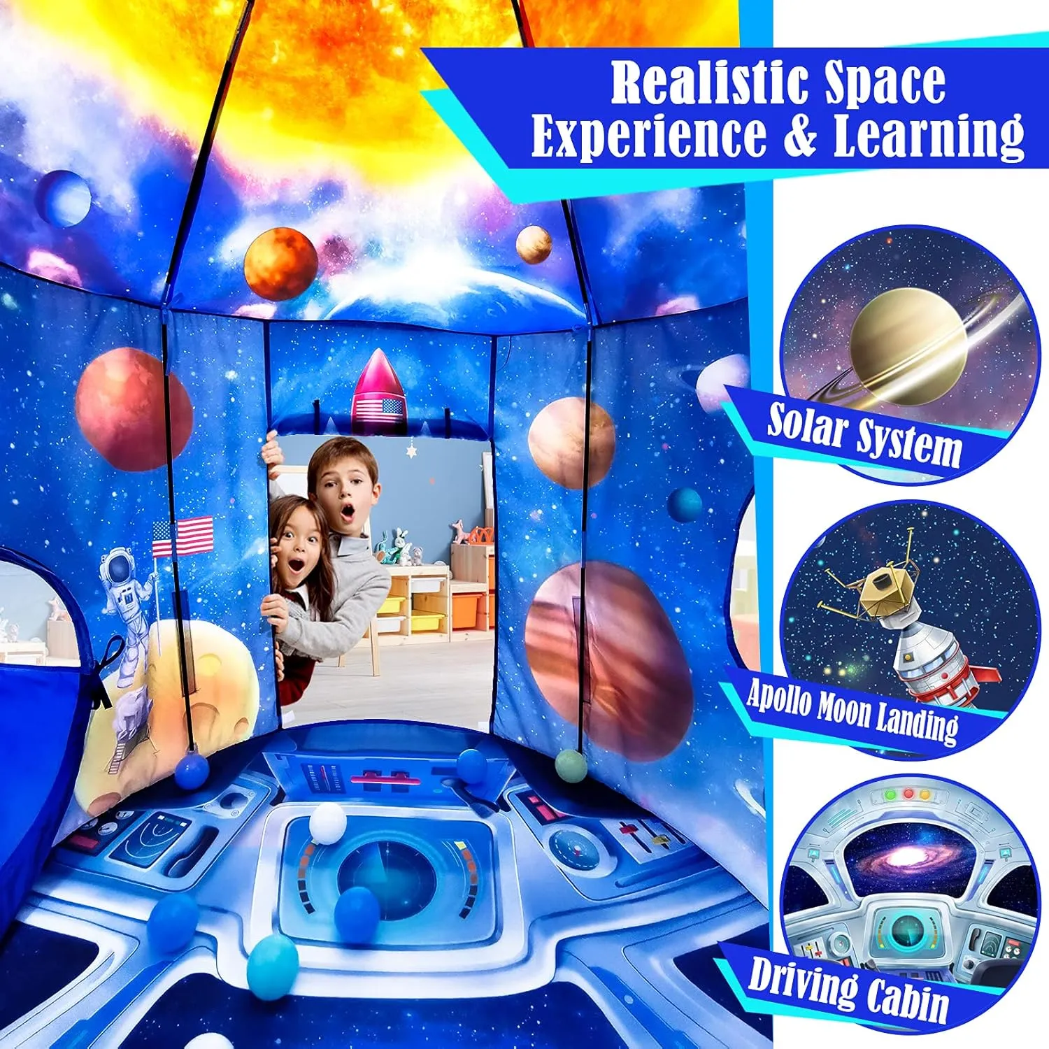 3PC Ball Pits for Toddlers with Kids Play Tent and Kids Tunnel for Boys & Girls, Baby Pop Up Playhouse Toy for Indoor/Outdoor Games, Astronaut Ships Birthday Gifts for Years Old