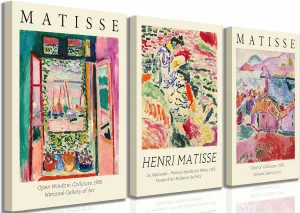 3Pcs Henri Matisse Canvas Wall Art Vintage Colorful Abstract《Landscape at Collioure》 La Japonaise The Open Window Painting Picture Wall Decor Modern Aesthetics Fauvism Poster Print Artwork