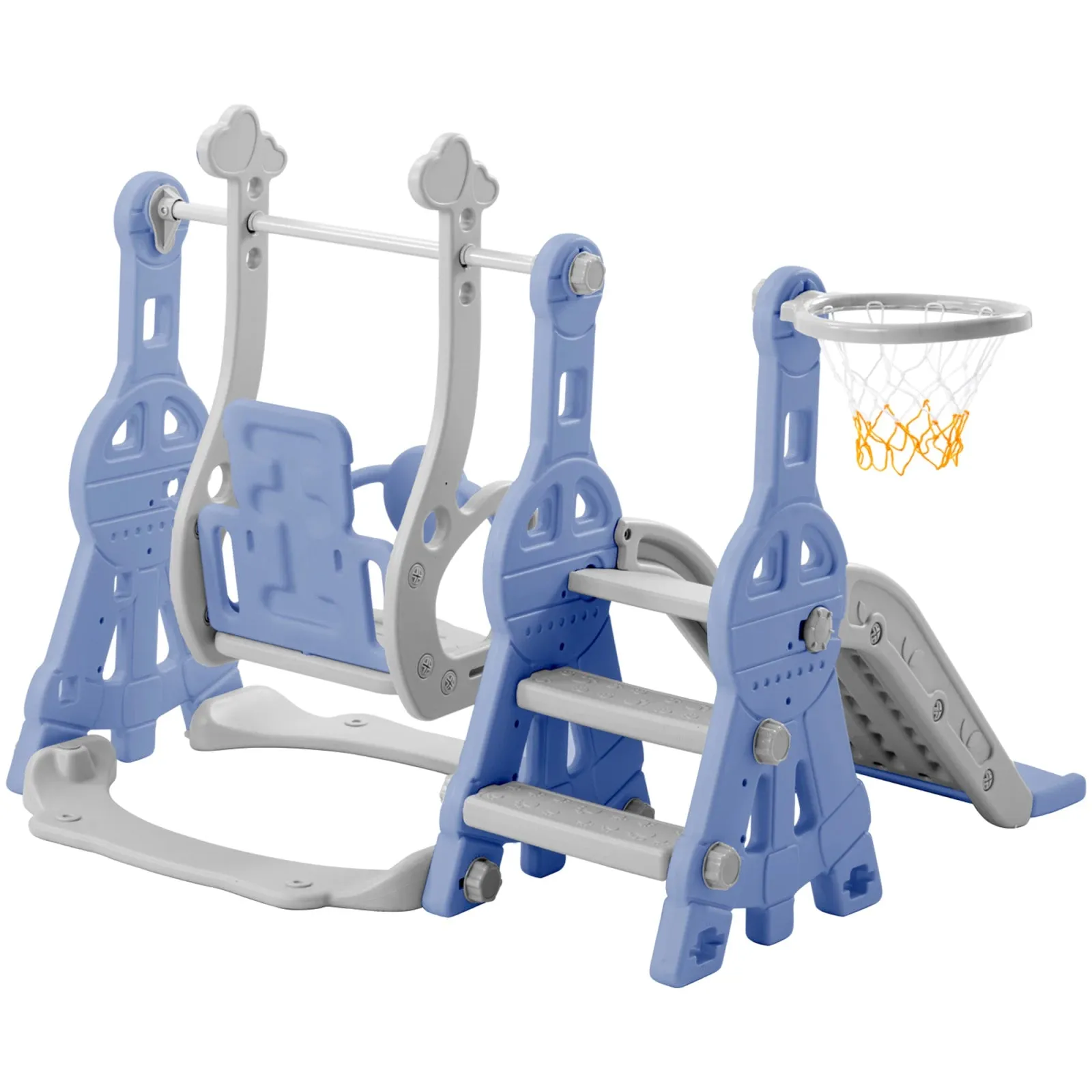4-in-1 Kids Slide, Swing & Basketball Set