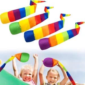 4 Pack Catch Tail Foam Balls Rainbow Ball Colorful Meteor Playground Ball Sports Comet Balls Throw and Catch Ball with Rainbow Tail for School Educational Sports Training