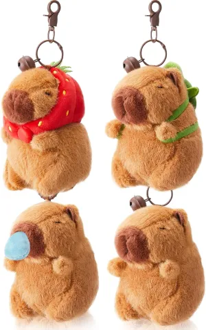 4 Pcs Capybara Plush Keychain Toy Realistic Cute Capybara Stuffed Animals Toy Capybara Pendant for Backpack Handbag Birthday Gift