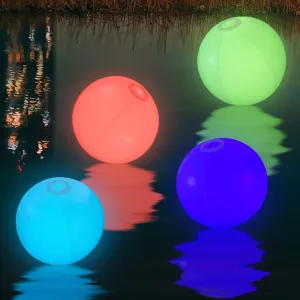 4 PCs LED Beach Ball Light Up Beach Balls Pool Balls Floating Inflatable LED Glow in The Dark Beach Ball with 7 Colors Changing Lights for Adults Pool Beach Party and Patio Garden Decorations
