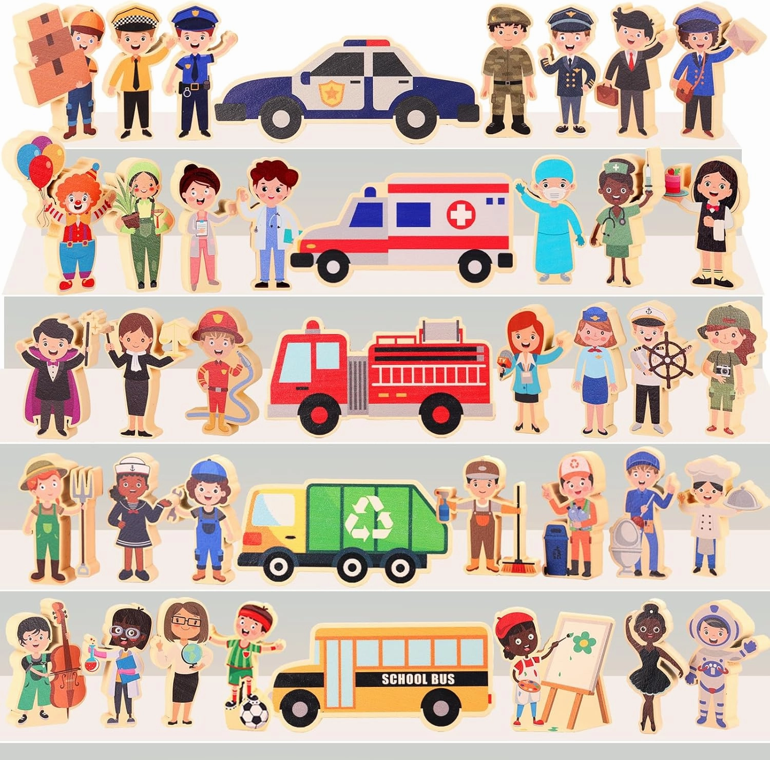 40 Pcs Wooden Community Helpers Little People Figures Occupations Wooden Blocks Professionals Kids Pretend Play Toys Multicultural Career Figurines Educational Activity Social Learning Supplies