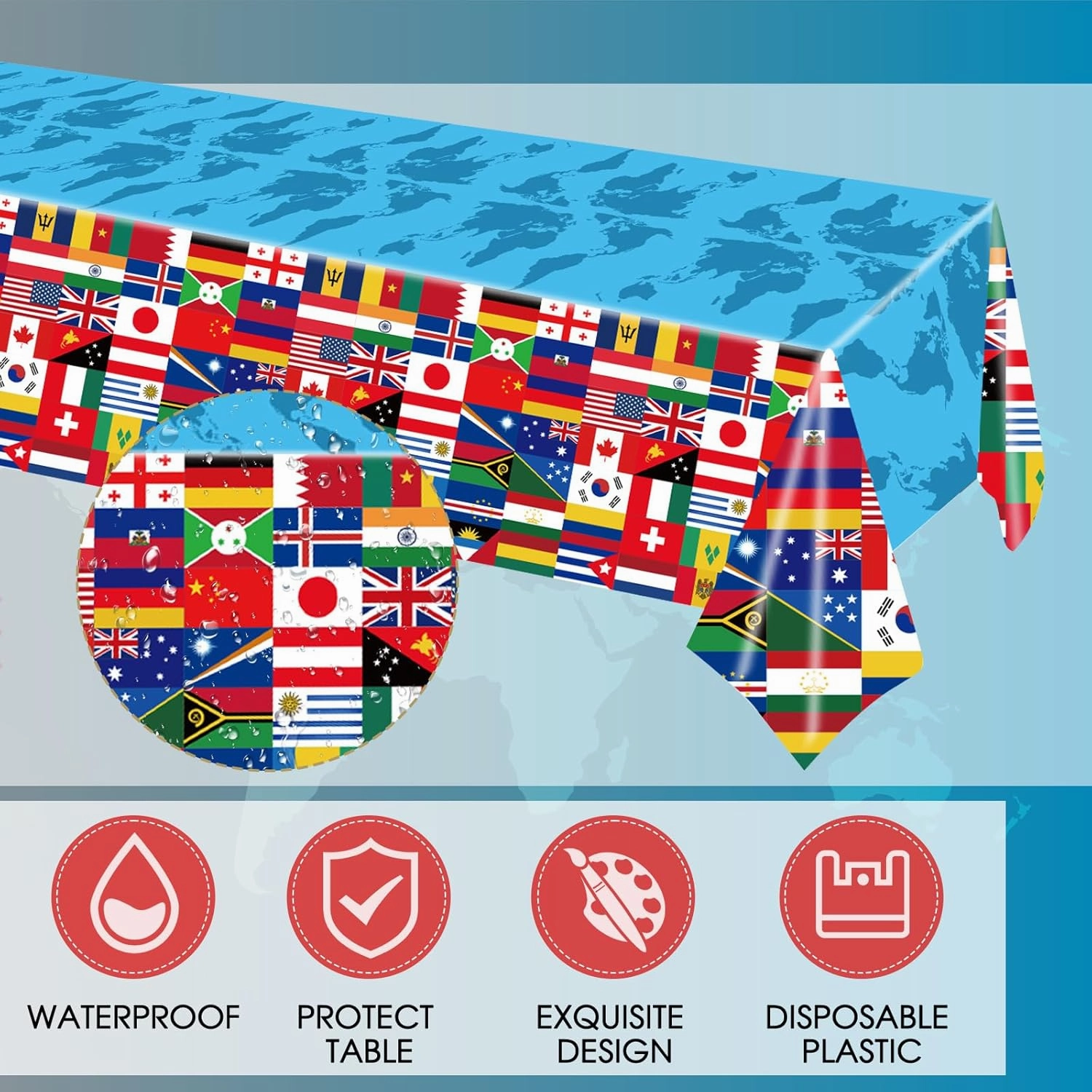 41 PCS International World Flags Decorations International Flags Themed Disposable Tableware Around the World Decorations Plates Napkins Tablecloth for Travel Trip Around the Globe Retirement Party