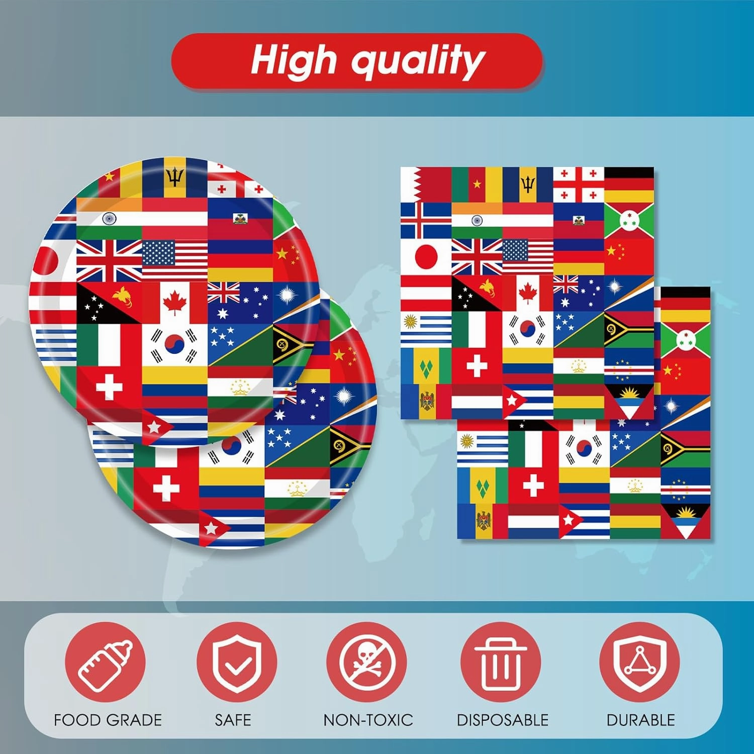41 PCS International World Flags Decorations International Flags Themed Disposable Tableware Around the World Decorations Plates Napkins Tablecloth for Travel Trip Around the Globe Retirement Party