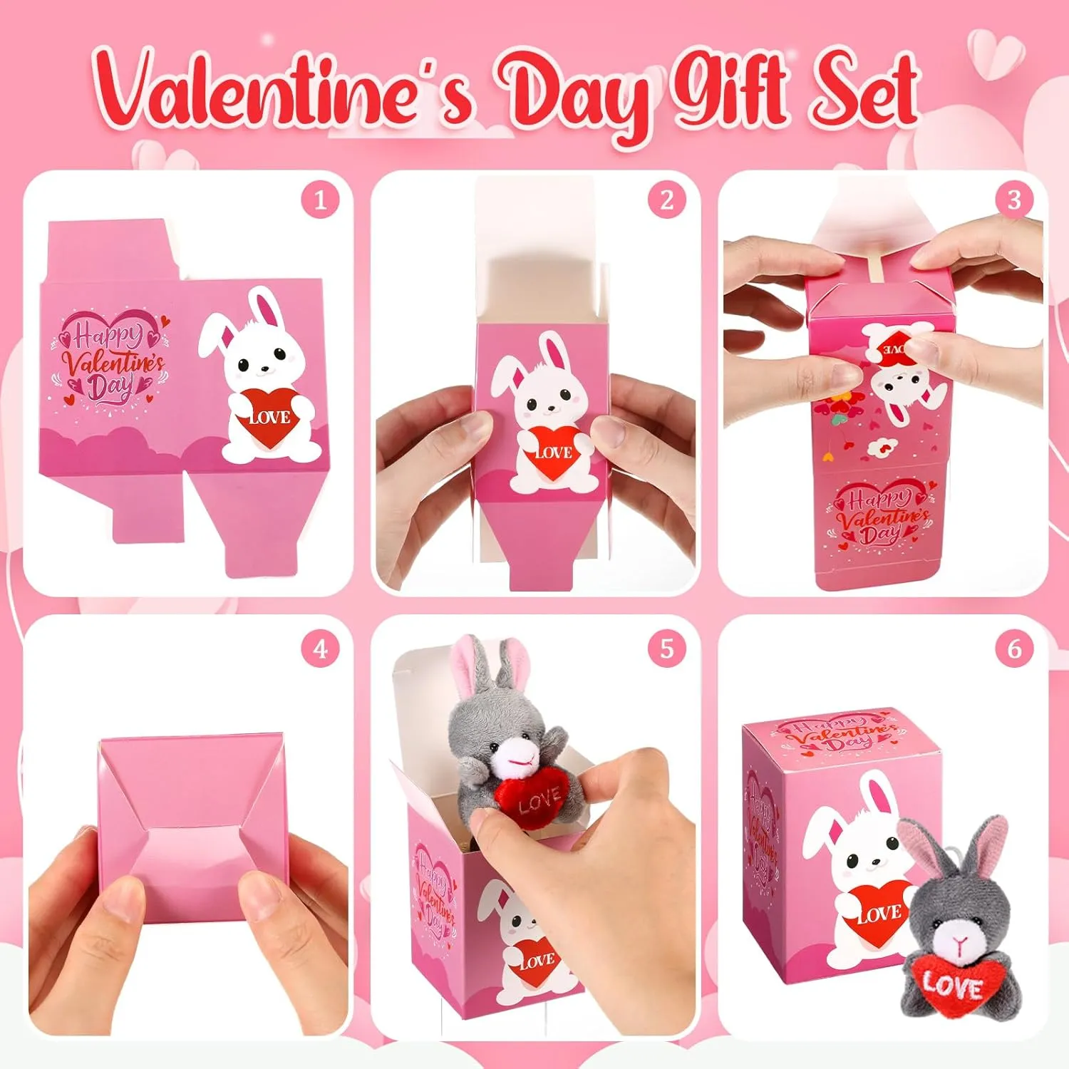 48 Pcs Valentine‘s Day Mini Stuffed Animal with Boxes, Valentine Mini Animal Plush Toy Gift Set for Valentine Party Favors Classroom Exchange Gift Valentine‘s Day Goody Bag Stuffers