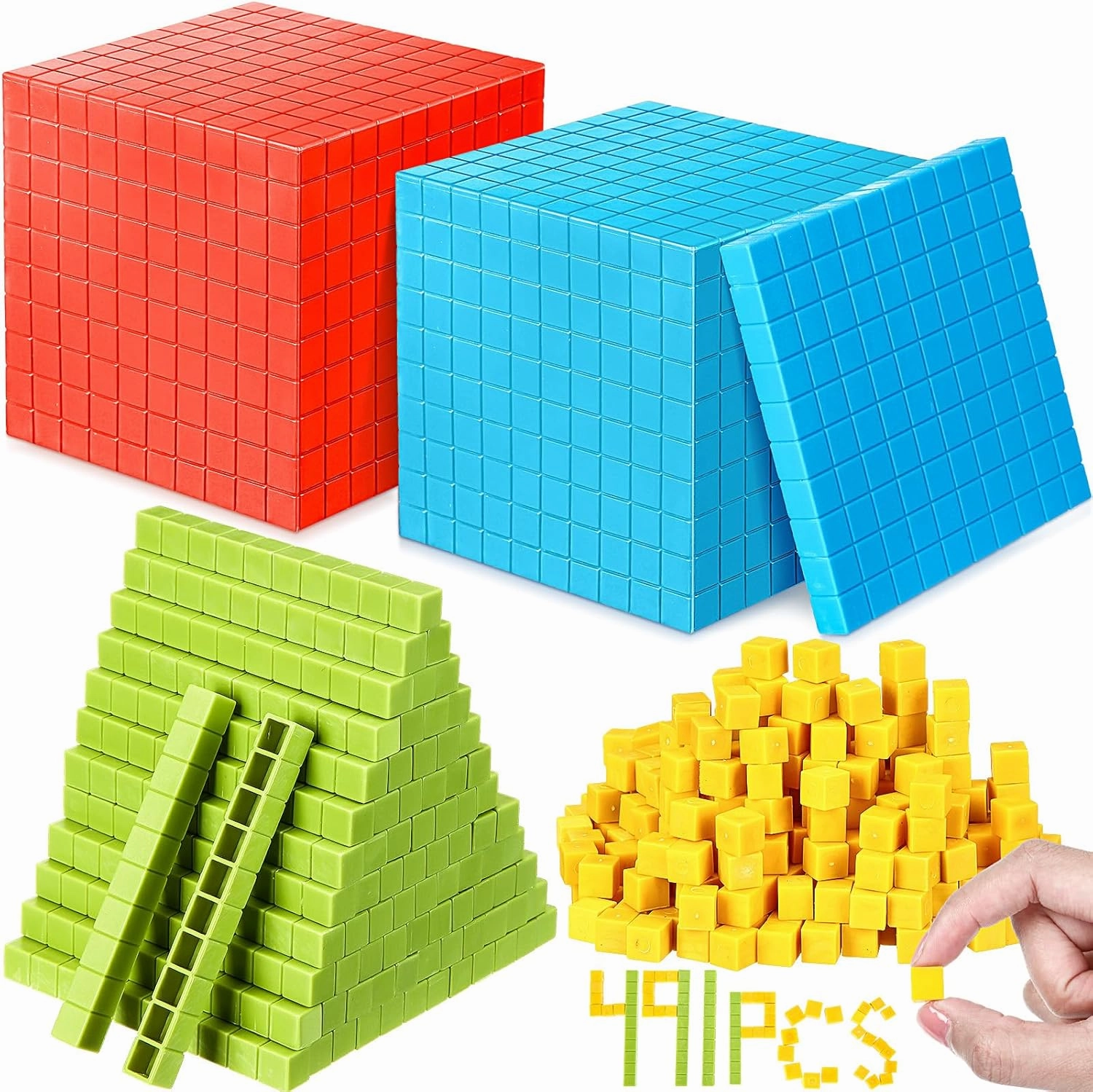 491 Pcs Base Ten Blocks for Math Plastic Manipulatives Cubes Place Value Blocks Number Counting Cubes for Kids Learning Kindergarten 1st 2nd 3rd Grade
