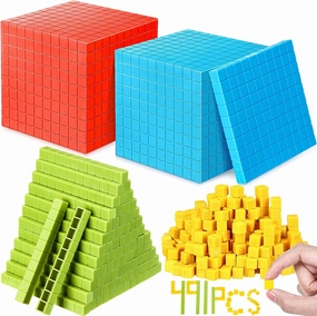 491 Pcs Base Ten Blocks for Math Plastic Manipulatives Cubes Place Value Blocks Number Counting Cubes for Kids Learning Kindergarten 1st 2nd 3rd Grade