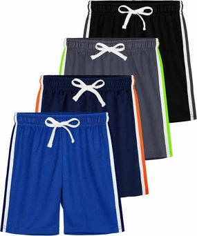 4 Pack Boys Shorts Toddler Boys Athletic Basketball Shorts Clothes Kids Mesh Active Quick Dry Gym Sports with Stripe