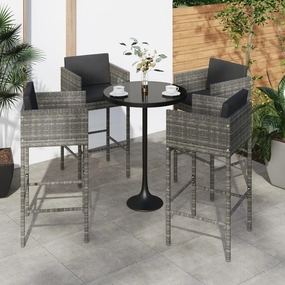 4-Piece Gray Poly Rattan Bar Stools with Cushions for Outdoor Patio Kitchen Dining Living Space – Sturdy Steel Frame Lightweight Design Easy to Clean Weather Resistant