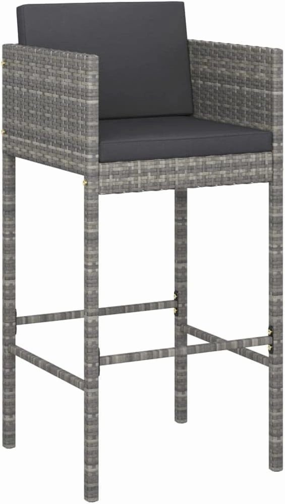 4-Piece Gray Poly Rattan Bar Stools with Cushions for Outdoor Patio Kitchen Dining Living Space – Sturdy Steel Frame Lightweight Design Easy to Clean Weather Resistant