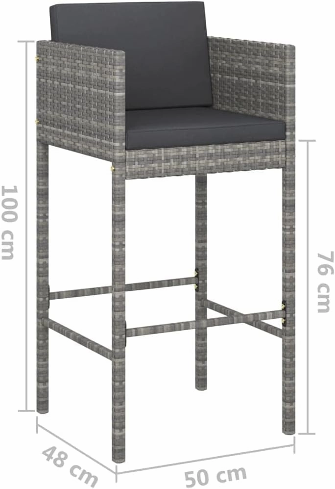 4-Piece Gray Poly Rattan Bar Stools with Cushions for Outdoor Patio Kitchen Dining Living Space – Sturdy Steel Frame Lightweight Design Easy to Clean Weather Resistant
