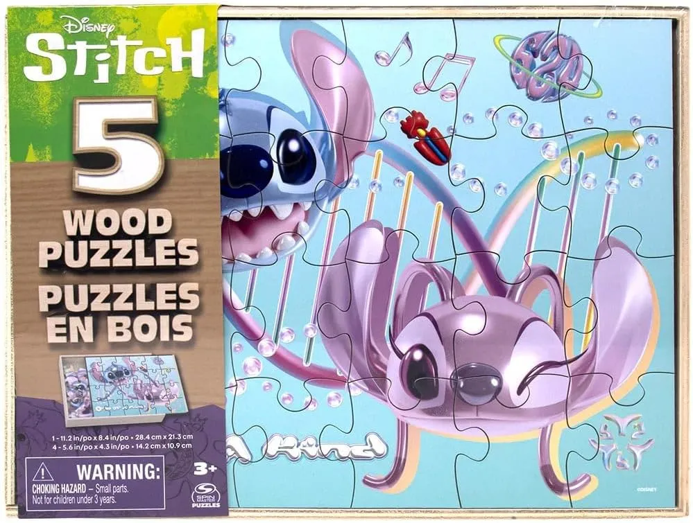 5-Pack Wooden Puzzles for Kids with Storage Tray