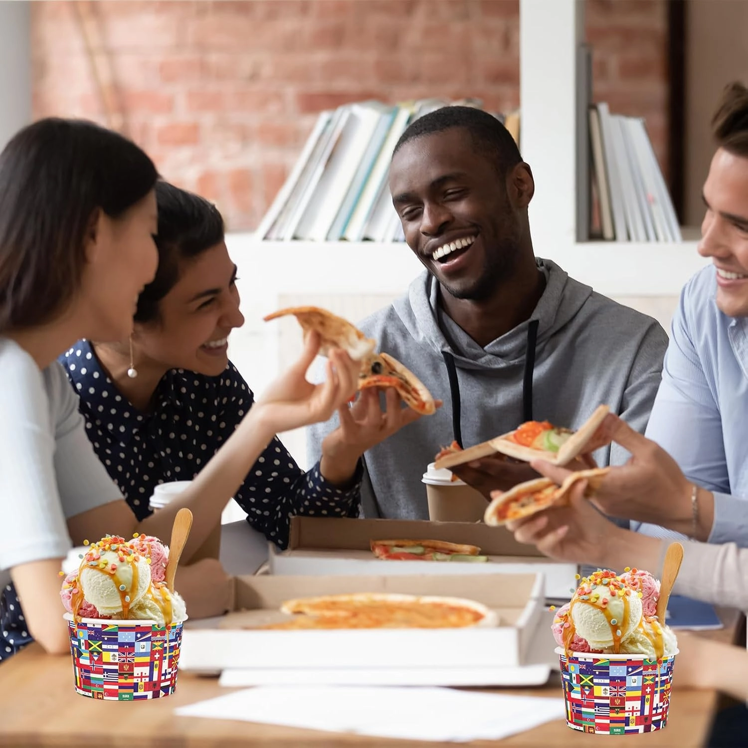 50 Pcs International World Flags Paper Cups Bulk 9 oz Treat Snack Bowls Disposable Ice Cream Cups for Around the World Globe Travel Trip Party Supplies Decorations