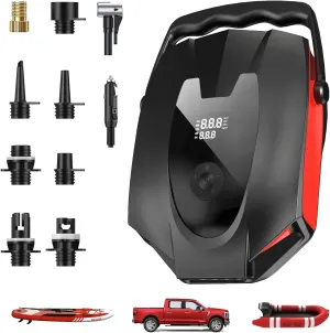 50PSI Paddle Board Pump, Portable Electric SUP Pump with Auto-Shutoff & Cooling Fan – Smart Inflation for Paddle Board, 9 Nozzles, HD LCD Display, 12V DC