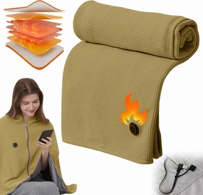 58"X 32" Portable Heated Shawl Wraps for Women Cordless, USB Heated Blanket with 3 Heating Levels 15S Fast Heating, Zipper Soft Electric Shawl Wrap Heating Shawls (Green)