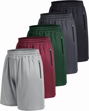 5 Pack Athletic Basketball Mens Shorts with Zipper Pockets - Lightweight Quick Dry Gym Workout Running Shorts for Men