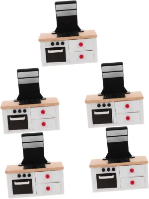 5pcs Miniature Integrated Stove Adornment for Dollhouse Stylish Cooking Prop Compact Kitchen Furniture for Mini House Decoration Safe Material Unique Design