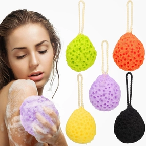 5Pcs Cute Bath Sponge Exfoliating Shower Sponge for Gentle Cleansing High Absorbency Body Wash Scrubber Collection with Convenient Hanging Loops for Effortless