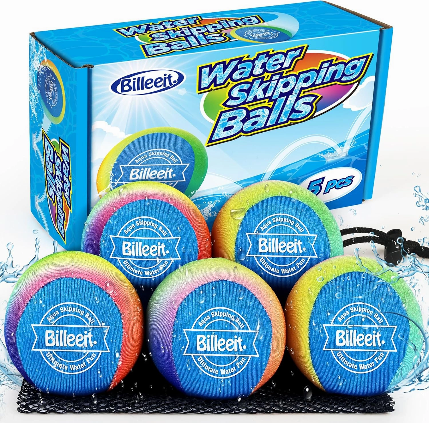 5Pcs Water Skipping Balls Set for Pool Play, Multi-Colored Splash Water Bouncing Balls, Fun Water Pool Beach Swim Toys & Games for Kids 3  4-8-12 and Adults