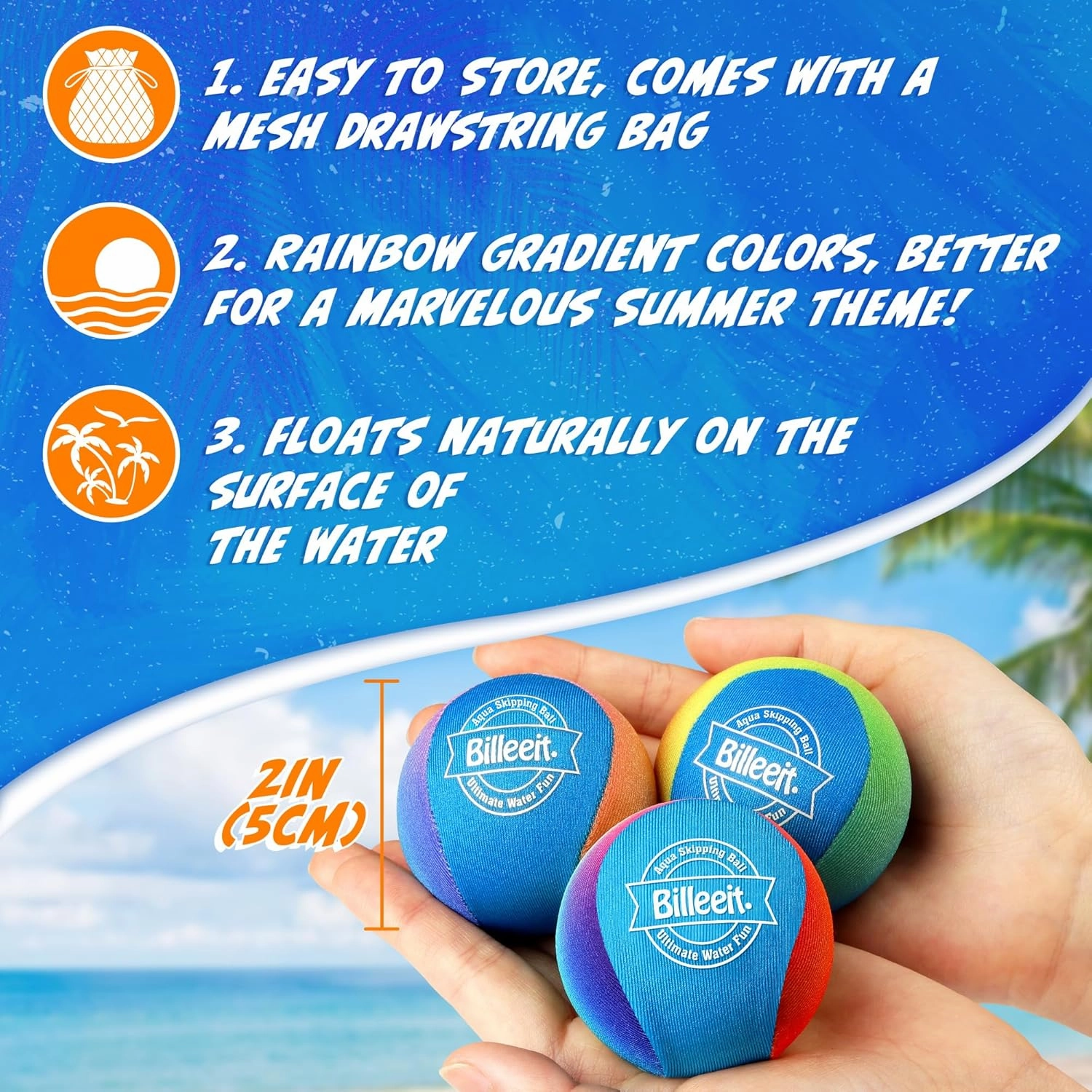 5Pcs Water Skipping Balls Set for Pool Play, Multi-Colored Splash Water Bouncing Balls, Fun Water Pool Beach Swim Toys & Games for Kids 3  4-8-12 and Adults