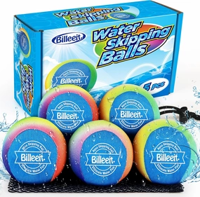 5Pcs Water Skipping Balls Set for Pool Play, Multi-Colored Splash Water Bouncing Balls, Fun Water Pool Beach Swim Toys & Games for Kids 3  4-8-12 and Adults