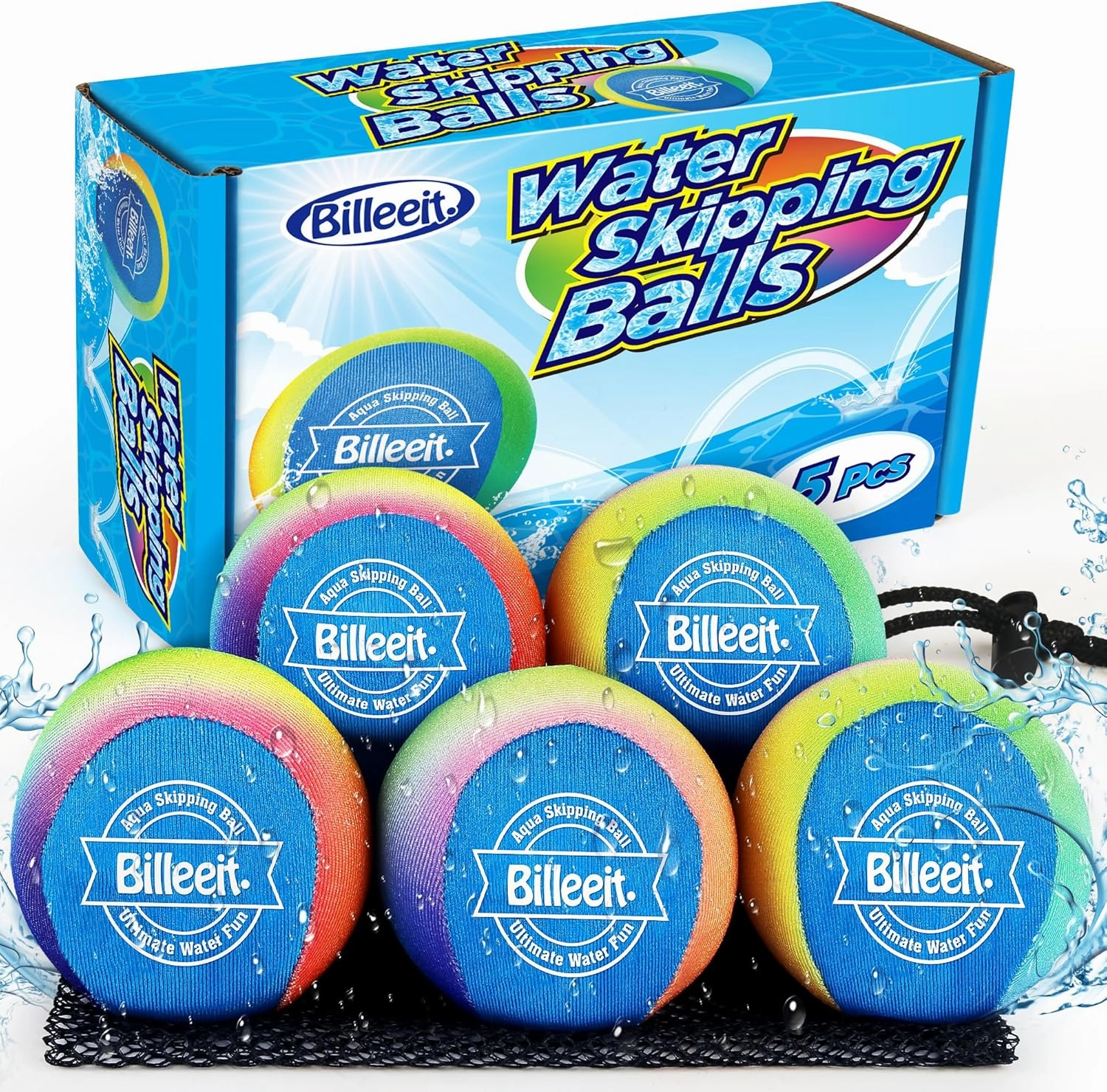 5Pcs Water Skipping Balls Set for Pool Play, Multi-Colored Splash Water Bouncing Balls, Fun Water Pool Beach Swim Toys & Games for Kids 3  4-8-12 and Adults