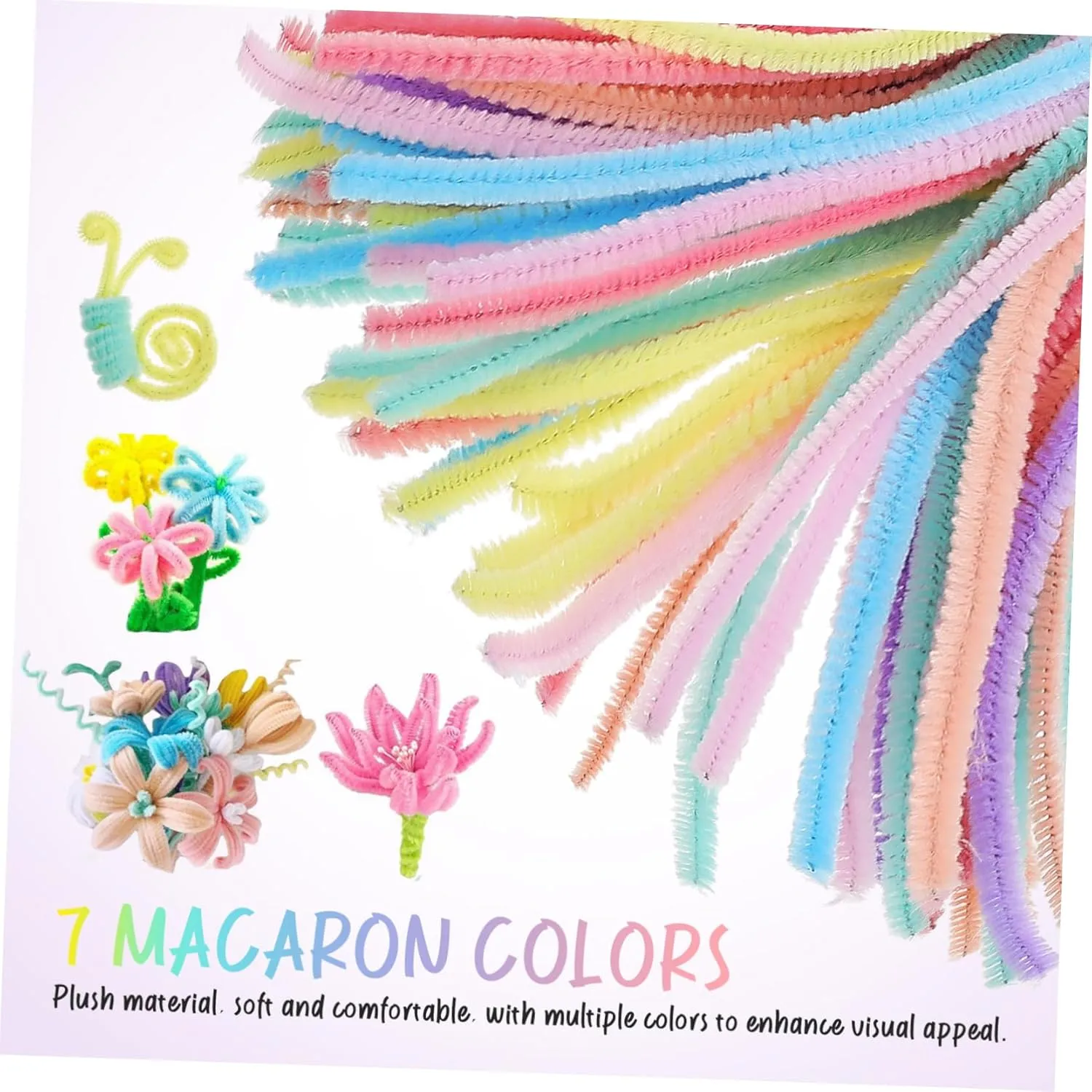5sets Thick Craft Pipe Cleaners White Fuzzy Stems for DIY Decorations 300pcs*5