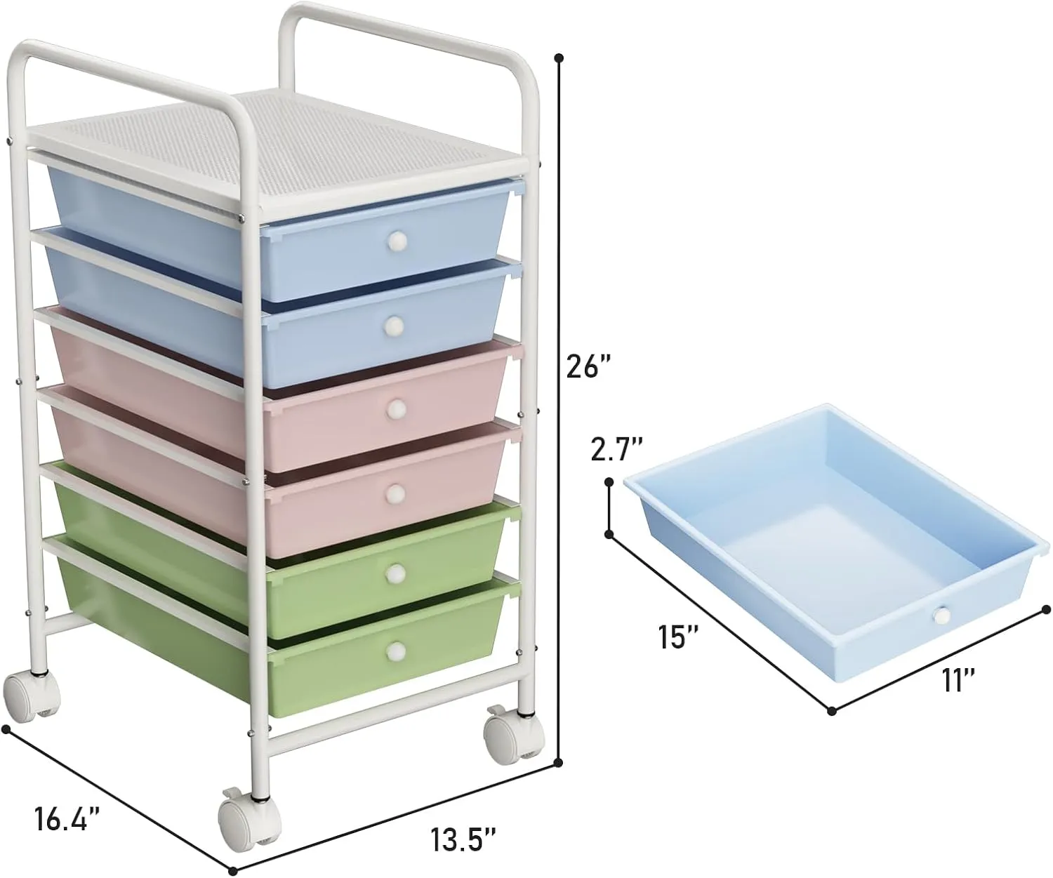 6-Tier Utility Cart with 6 Drawers, Rolling Utility Cart with 2 Lockable Caster Wheels, Multipurpose Mobile Rolling Drawer Cart for Office Bathroom Kitchen, Colorful