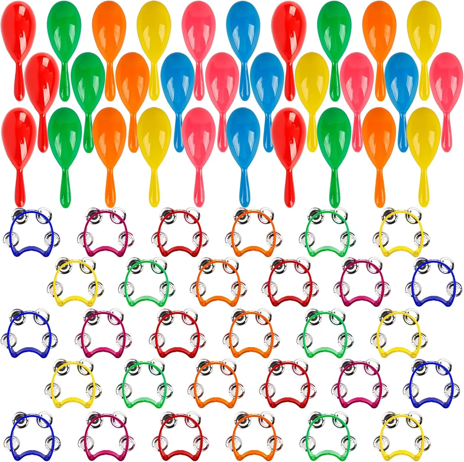 60 Pcs Shaker Musical Instruments Set Including 30 Mini Maracas Shakers 30 Handheld Plastic Tambourine for Kids Preschool Early Music Learning