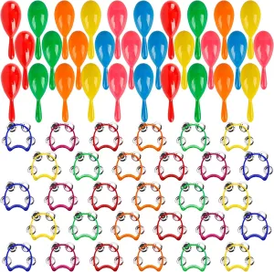 60 Pcs Shaker Musical Instruments Set Including 30 Mini Maracas Shakers 30 Handheld Plastic Tambourine for Kids Preschool Early Music Learning