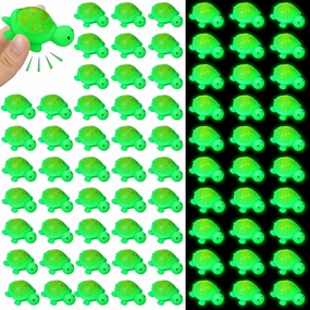 60 Pcs Turtle Rubber Bath Toys Glow in The Dark for Beach Pool Shower Play Floating Mini Sea Animal Toys Squeezable Squeak for Favors Carnival Decoration