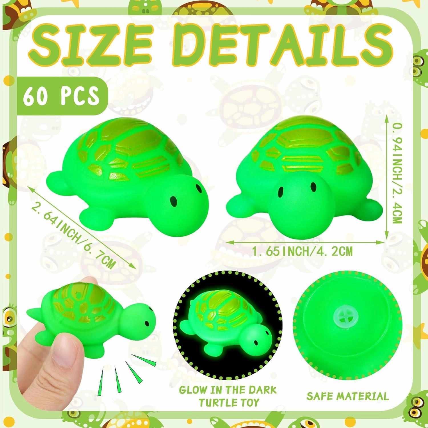 60 Pcs Turtle Rubber Bath Toys Glow in The Dark for Beach Pool Shower Play Floating Mini Sea Animal Toys Squeezable Squeak for Favors Carnival Decoration