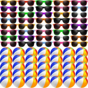 60Pcs Sunglasses Beach Balls Bulk Party Favors for Kids 30Pcs Neon Sunglasses 30Pcs 12" Beach Balls Kid Boys Girls Graduation Party Supplies for Summer Beach Pool Party Favors Goodie Bag Favors
